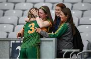 15 August 2021; Tearful Meath supporter Emily Davies congratules Mary Kate Lynch, 3, on her victory following the TG4 All-Ireland Senior Ladies Football Championship Semi-Final match between Cork and Meath at Croke Park in Dublin. Photo by Stephen McCarthy/Sportsfile