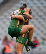 15 August 2021; Meath's Máire O'Shaughnessy, left, and goalkeeper Monica McGuirk celebrate following the TG4 All-Ireland Senior Ladies Football Championship Semi-Final match between Cork and Meath at Croke Park in Dublin. Photo by Stephen McCarthy/Sportsfile