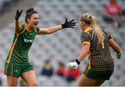 15 August 2021; Meath's Máire O'Shaughnessy, left, and goalkeeper Monica McGuirk celebrate following the TG4 All-Ireland Senior Ladies Football Championship Semi-Final match between Cork and Meath at Croke Park in Dublin. Photo by Stephen McCarthy/Sportsfile