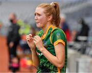 15 August 2021; Aoibheann Leahy of Meath watches the closing seconds of the TG4 All-Ireland Senior Ladies Football Championship Semi-Final match between Cork and Meath at Croke Park in Dublin. Photo by Ray McManus/Sportsfile