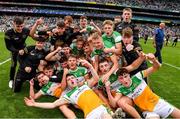 15 August 2021; Offaly players celebrate after the 2021 Eirgrid GAA Football All-Ireland U20 Championship Final match between Roscommon and Offaly at Croke Park in Dublin. Photo by Ray McManus/Sportsfile