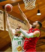15 August 2021; Jordan Blount of Ireland in action against Aaron Falzon of Malta during the FIBA Men’s European Championship for Small Countries day five match between Ireland and Malta at National Basketball Arena in Tallaght, Dublin. Photo by Eóin Noonan/Sportsfile