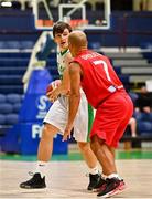 15 August 2021; Ciaran Roe of Ireland in action against Peter Shoults of Malta during the FIBA Men’s European Championship for Small Countries day five match between Ireland and Malta at National Basketball Arena in Tallaght, Dublin. Photo by Eóin Noonan/Sportsfile