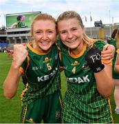 15 August 2021; Aoibheann Leahy, left, and Katie Newe of Meath celebrate after the TG4 All-Ireland Senior Ladies Football Championship Semi-Final match between Cork and Meath at Croke Park in Dublin. Photo by Ray McManus/Sportsfile