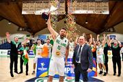 15 August 2021; Ireland captain Jason Killeen lifts the cup after the FIBA Men’s European Championship for Small Countries day five match between Ireland and Malta at National Basketball Arena in Tallaght, Dublin. Photo by Eóin Noonan/Sportsfile