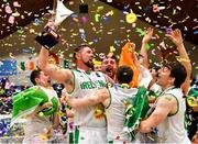 15 August 2021; Ireland captain Jason Killeen celebrates with team-mates after the FIBA Men’s European Championship for Small Countries day five match between Ireland and Malta at National Basketball Arena in Tallaght, Dublin. Photo by Eóin Noonan/Sportsfile