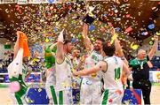 15 August 2021; Ireland captain Jason Killeen celebrates with his team-mates after the FIBA Men’s European Championship for Small Countries day five match between Ireland and Malta at National Basketball Arena in Tallaght, Dublin. Photo by Eóin Noonan/Sportsfile