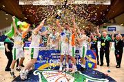 15 August 2021; The Ireland team celebrate with the cup after the FIBA Men’s European Championship for Small Countries day five match between Ireland and Malta at National Basketball Arena in Tallaght, Dublin. Photo by Eóin Noonan/Sportsfile