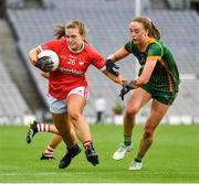 15 August 2021; Libby Coppinger of Cork in action against Aoibhín Cleary of Meath during the TG4 All-Ireland Senior Ladies Football Championship Semi-Final match between Cork and Meath at Croke Park in Dublin. Photo by Ray McManus/Sportsfile