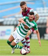 15 August 2021; Danny Mandroiu of Shamrock Rovers in action against Gary Deegan of Drogheda United during the SSE Airtricity League Premier Division match between Drogheda United and Shamrock Rovers at Head in the Game Park in Drogheda, Louth. Photo by Michael P Ryan/Sportsfile