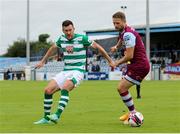 15 August 2021; Aaron Greene of Shamrock Rovers in action against Dane Massey of Drogheda United during the SSE Airtricity League Premier Division match between Drogheda United and Shamrock Rovers at Head in the Game Park in Drogheda, Louth. Photo by Michael P Ryan/Sportsfile
