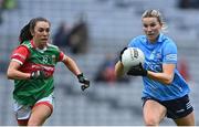 14 August 2021; Jennifer Dunne of Dublin in action against Niamh Kelly of Mayo during the TG4 Ladies Football All-Ireland Championship semi-final match between Dublin and Mayo at Croke Park in Dublin. Photo by Piaras Ó Mídheach/Sportsfile