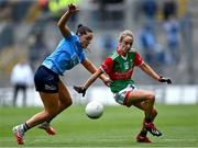 14 August 2021; Lisa Cafferky of Mayo in action against Sinéad Goldrick of Dublin during the TG4 Ladies Football All-Ireland Championship semi-final match between Dublin and Mayo at Croke Park in Dublin. Photo by Piaras Ó Mídheach/Sportsfile