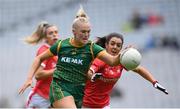 15 August 2021; Vikki Wall of Meath in action against Erika O'Shea of Cork during the TG4 All-Ireland Senior Ladies Football Championship Semi-Final match between Cork and Meath at Croke Park in Dublin. Photo by Stephen McCarthy/Sportsfile