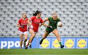 15 August 2021; Vikki Wall of Meath in action against Erika O'Shea of Cork during the TG4 All-Ireland Senior Ladies Football Championship Semi-Final match between Cork and Meath at Croke Park in Dublin. Photo by Stephen McCarthy/Sportsfile