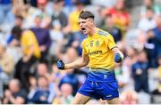 15 August 2021; Adam McDermott of Roscommon celebrates after scoring his side's goal during the 2021 Eirgrid GAA Football All-Ireland U20 Championship Final match between Roscommon and Offaly at Croke Park in Dublin. Photo by Stephen McCarthy/Sportsfile