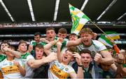 15 August 2021; Offaly supporters celebrate following the 2021 Eirgrid GAA Football All-Ireland U20 Championship Final match between Roscommon and Offaly at Croke Park in Dublin. Photo by Stephen McCarthy/Sportsfile