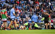 14 August 2021; Eoghan McLaughlin of Mayo receives medical attention for an injury during the GAA Football All-Ireland Senior Championship semi-final match between Dublin and Mayo at Croke Park in Dublin. Photo by Piaras Ó Mídheach/Sportsfile