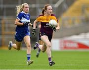 15 August 2021; Sherene Hamilton of Wexford in action against Laura Nerney of Laois during the TG4 All-Ireland Intermediate Ladies Football Championship Semi-Final match between Laois and Wexford at UPMC Nowlan Park in Kilkenny. Photo by Piaras Ó Mídheach/Sportsfile