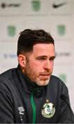 18 August 2021; Shamrock Rovers manager Stephen Bradley during a Shamrock Rovers press conference at A. Le Coq Arena in Tallinn, Estonia. Photo by Eóin Noonan/Sportsfile