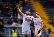 18 August 2021; Eoin Downey, left, and Ciaran Joyce of Cork celebrate after their side's victory in the GAA Hurling All-Ireland U20 Championship Final match between Cork and Galway at Semple Stadium in Thurles, Tipperary. Photo by Sam Barnes/Sportsfile