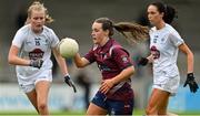 15 August 2021; Lucy McCartan of Westmeath in action against Aoife Rattigan, left, and Grace Clifford of Kildare during the TG4 All-Ireland Senior Ladies Football Championship Semi-Final match between Kildare and Westmeath at Parnell Park in Dublin. Photo by Brendan Moran/Sportsfile