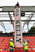 19 August 2021; A general view of demolition work taking place at Dalymount Park in Dublin, home of Bohemians FC, as the Des Kelly Stand is taken down in preparation for the redevelopment of the stadium. Photo by Sam Barnes/Sportsfile