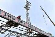 19 August 2021; A general view of demolition work taking place at Dalymount Park in Dublin, home of Bohemians FC, as the Des Kelly Stand is taken down in preparation for the redevelopment of the stadium. Photo by Sam Barnes/Sportsfile