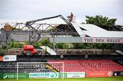 18 August 2021; A general view of demolition work taking place at Dalymount Park in Dublin, home of Bohemians FC, as the Des Kelly Stand is taken down in preparation for the redevelopment of the stadium. Photo by Stephen McCarthy/Sportsfile