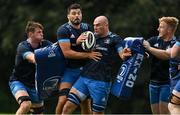 19 August 2021; Leinster players, from left, Ryan Baird, Max Deegan, Rhys Ruddock and James Tracy during squad training at UCD in Dublin. Photo by Brendan Moran/Sportsfile