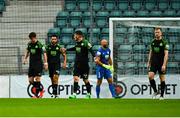 19 August 2021; Shamrock Rovers players react after conceding their second goal during the UEFA Europa Conference League play-off first leg match between Flora Tallinn and Shamrock Rovers at A. Le Coq Arena in Tallinn, Estonia Photo by Eóin Noonan/Sportsfile