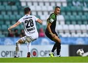 19 August 2021; Graham Burke of Shamrock Rovers in action against Markus Soomets of Flora Tallinn during the UEFA Europa Conference League play-off first leg match between Flora Tallinn and Shamrock Rovers at A. Le Coq Arena in Tallinn, Estonia Photo by Eóin Noonan/Sportsfile