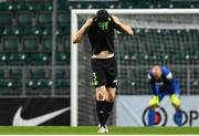 19 August 2021; Sean Hoare of Shamrock Rovers reacts after his side conceded a fourth goal during the UEFA Europa Conference League play-off first leg match between Flora Tallinn and Shamrock Rovers at A. Le Coq Arena in Tallinn, Estonia Photo by Eóin Noonan/Sportsfile