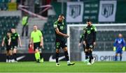 19 August 2021; Shamrock Rovers players, including Graham Burke, centre, react after their side conceded a fourth goal during the UEFA Europa Conference League play-off first leg match between Flora Tallinn and Shamrock Rovers at A. Le Coq Arena in Tallinn, Estonia Photo by Eóin Noonan/Sportsfile