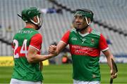 31 July 2021; Conor Henry and Pearse McCrann, left, of Mayo after the Nickey Rackard Cup Final match between Tyrone and Mayo at Croke Park in Dublin. Photo by Ray McManus/Sportsfile