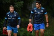 19 August 2021; Seán Cronin, left, and Michael Alaalatoa arrive for Leinster Rugby squad training at UCD in Dublin. Photo by Brendan Moran/Sportsfile