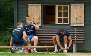 19 August 2021; Leinster players, from left, Niall Comerford, James Tracy and Adam Byrne prepare for squad training at UCD in Dublin. Photo by Brendan Moran/Sportsfile