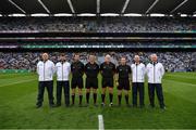 14 August 2021; Referee Conor Lane and his officials and his umpires before the GAA Football All-Ireland Senior Championship semi-final match between Dublin and Mayo at Croke Park in Dublin. Photo by Ray McManus/Sportsfile