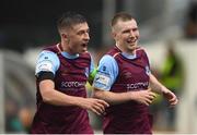 20 August 2021; Mark Doyle of Drogheda United celebrates after scoring his side's first goal with team-mate Jake Hyland, left, during the SSE Airtricity League Premier Division match between Dundalk and Drogheda United at Oriel Park in Dundalk, Louth. Photo by Stephen McCarthy/Sportsfile