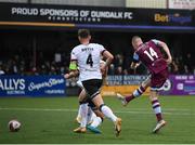 20 August 2021; Mark Doyle of Drogheda United shoots to score his side's first goal during the SSE Airtricity League Premier Division match between Dundalk and Drogheda United at Oriel Park in Dundalk, Louth. Photo by Stephen McCarthy/Sportsfile