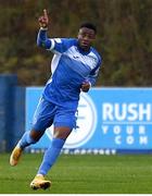 20 August 2021; Babatunde Owolabi of Finn Harps celebrates after scoring his side's first goal during the SSE Airtricity League Premier Division match between Finn Harps and St Patrick's Athletic at Finn Park in Ballybofey, Donegal. Photo by Ben McShane/Sportsfile