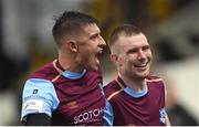 20 August 2021; Mark Doyle of Drogheda United celebrates after scoring his side's first goal with team-mate Jake Hyland, left, during the SSE Airtricity League Premier Division match between Dundalk and Drogheda United at Oriel Park in Dundalk, Louth. Photo by Stephen McCarthy/Sportsfile