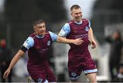 20 August 2021; Mark Doyle of Drogheda United celebrates after scoring his side's first goal with team-mate Jake Hyland, left, during the SSE Airtricity League Premier Division match between Dundalk and Drogheda United at Oriel Park in Dundalk, Louth. Photo by Stephen McCarthy/Sportsfile