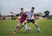 20 August 2021; Raivis Jurkovskis of Dundalk in action against Conor Kane of Drogheda United during the SSE Airtricity League Premier Division match between Dundalk and Drogheda United at Oriel Park in Dundalk, Louth. Photo by Stephen McCarthy/Sportsfile