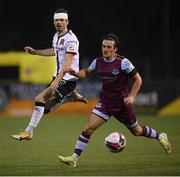 20 August 2021; Cameron Dummigan of Dundalk in action against James Brown of Drogheda United during the SSE Airtricity League Premier Division match between Dundalk and Drogheda United at Oriel Park in Dundalk, Louth. Photo by Stephen McCarthy/Sportsfile