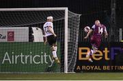 20 August 2021; Mark Doyle of Drogheda United heads his side's second goal during the SSE Airtricity League Premier Division match between Dundalk and Drogheda United at Oriel Park in Dundalk, Louth. Photo by Stephen McCarthy/Sportsfile
