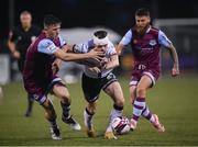 20 August 2021; Cameron Dummigan of Dundalk in action against Jake Hyland, left, and Gary Deegan of Drogheda United during the SSE Airtricity League Premier Division match between Dundalk and Drogheda United at Oriel Park in Dundalk, Louth. Photo by Stephen McCarthy/Sportsfile