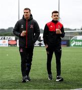 20 August 2021; Patrick McEleney, left, and Darragh Leahy of Dundalk before the SSE Airtricity League Premier Division match between Dundalk and Drogheda United at Oriel Park in Dundalk, Louth. Photo by Stephen McCarthy/Sportsfile