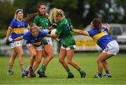 21 August 2021; Róisín Ambrose of Limerick in action against Lucy Dunne, left, and Lorna Fusciardi of Wicklow during the TG4 All-Ireland Ladies Football Junior Championship Semi-Final match between Wicklow and Limerick at Joe Foxe Memorial Park, Tang GAA Club in Westmeath. Photo by Ray McManus/Sportsfile