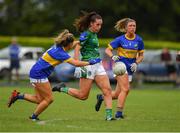 21 August 2021; Megan Buckley of Limerick in action against Lucy Dunne and Niamh McGettigan, 8, of Wicklow during the TG4 All-Ireland Ladies Football Junior Championship Semi-Final match between Wicklow and Limerick at Joe Foxe Memorial Park, Tang GAA Club in Westmeath. Photo by Ray McManus/Sportsfile